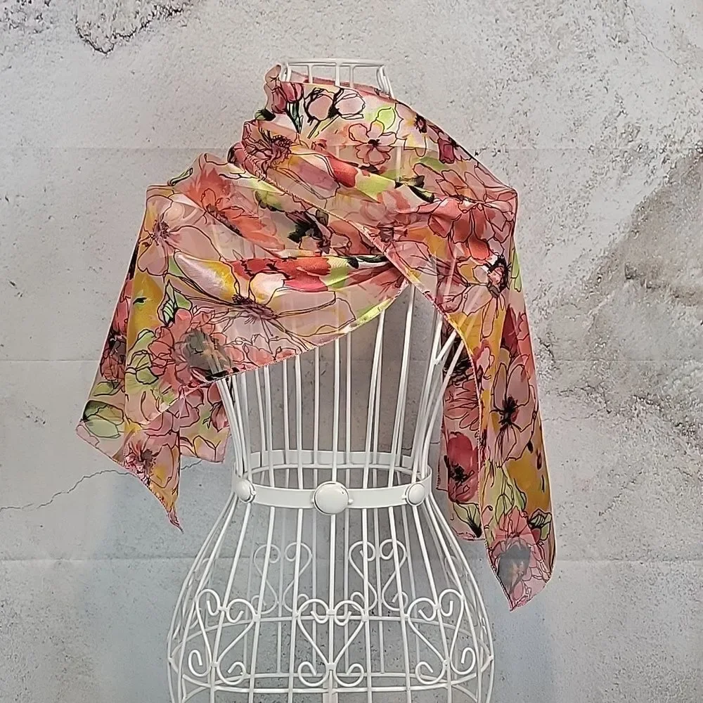 Unbranded spring floral blossom scarf multicolored pinks and oranges